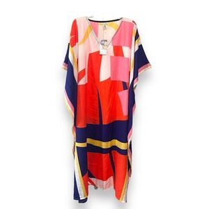 Gypsie Blue Women's Geometric Mumu Beachwear Kaftan Dress Multi Colored One Size